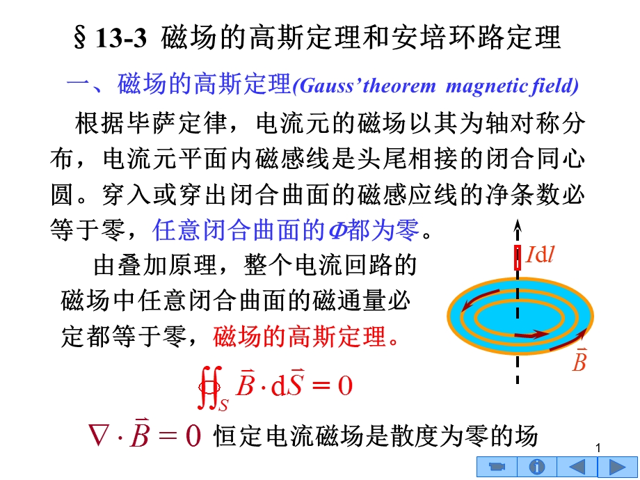 磁场的基本特征高斯定理和安培环路定理.ppt_第1页