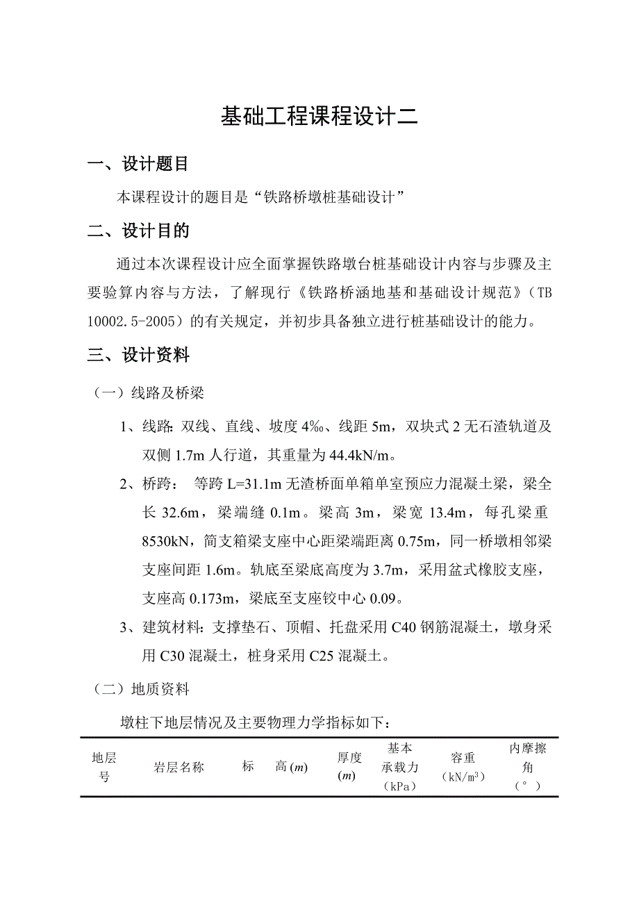 基础工程设计铁路桥墩桩基础设计.docx_第1页