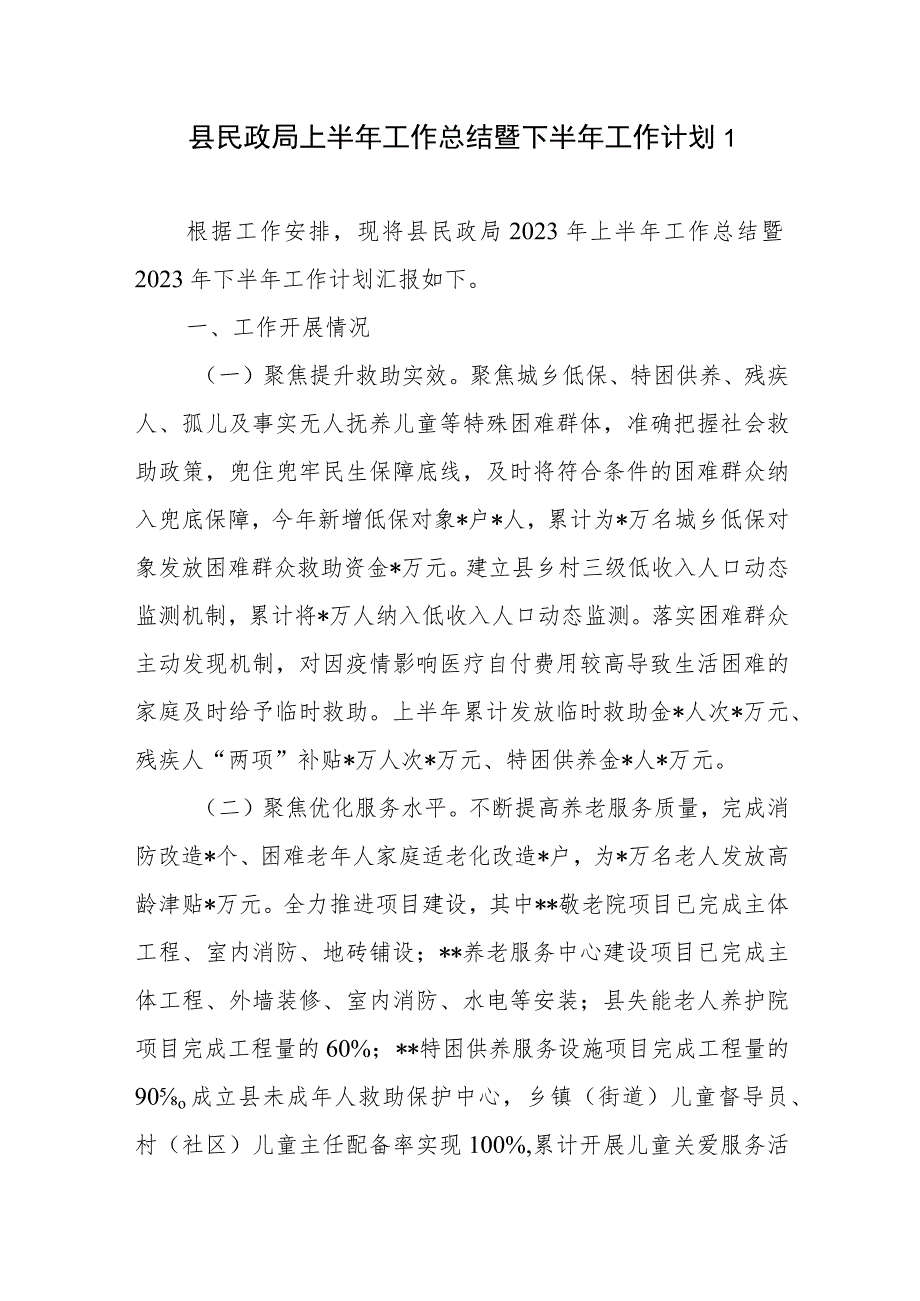 2023年上半年民政局工作总结开展情况总结下半年工作计划汇总.docx_第2页