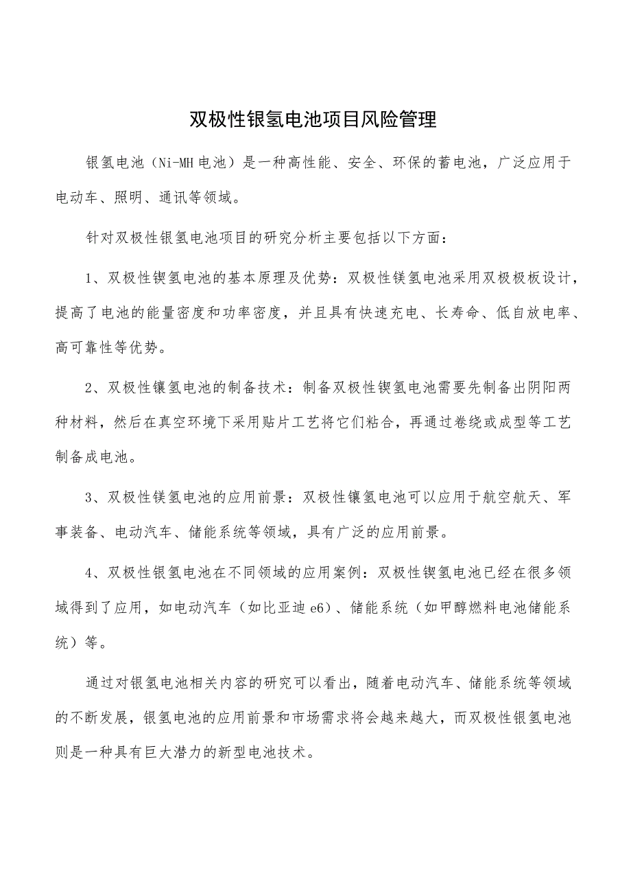 双极性镍氢电池项目风险管理.docx_第1页