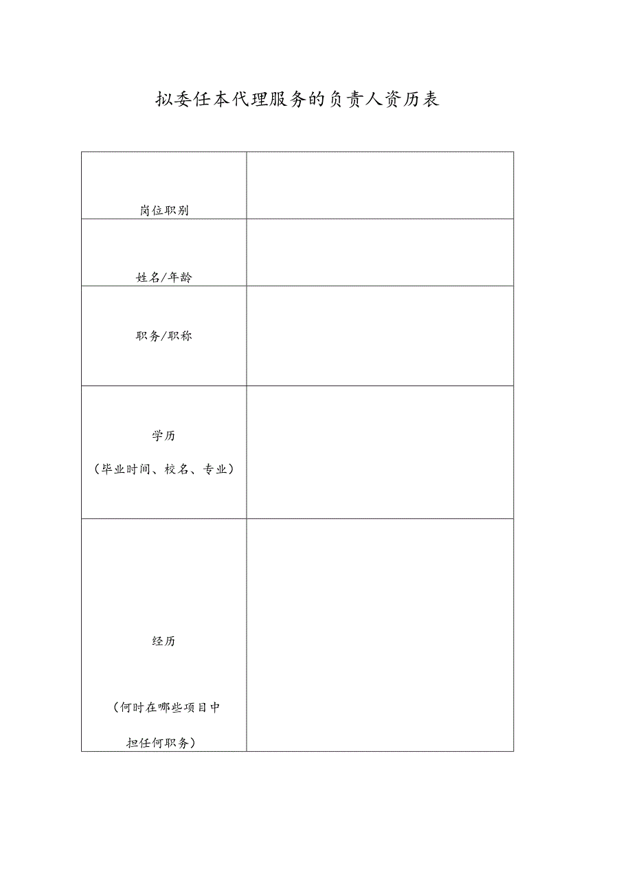 拟委任本代理服务的负责人资历表.docx_第1页