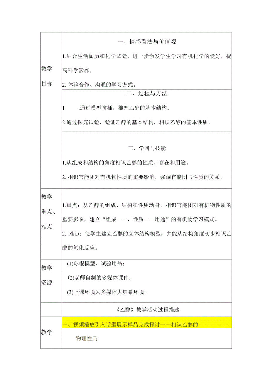 生活中常见的有机物乙醇教学设计方案.docx_第2页