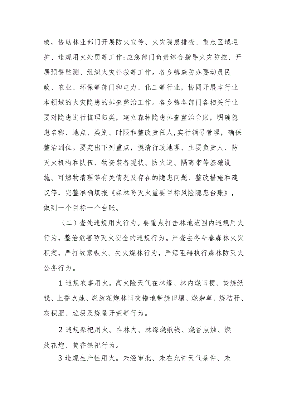 XX县开展森林火灾隐患排查整治和查处违规用火行为专项行动实施方案.docx_第2页