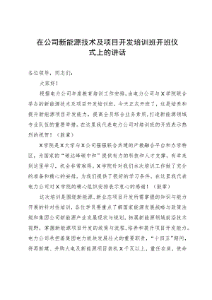 在公司新能源技术及项目开发培训班开班仪式上的讲话.docx