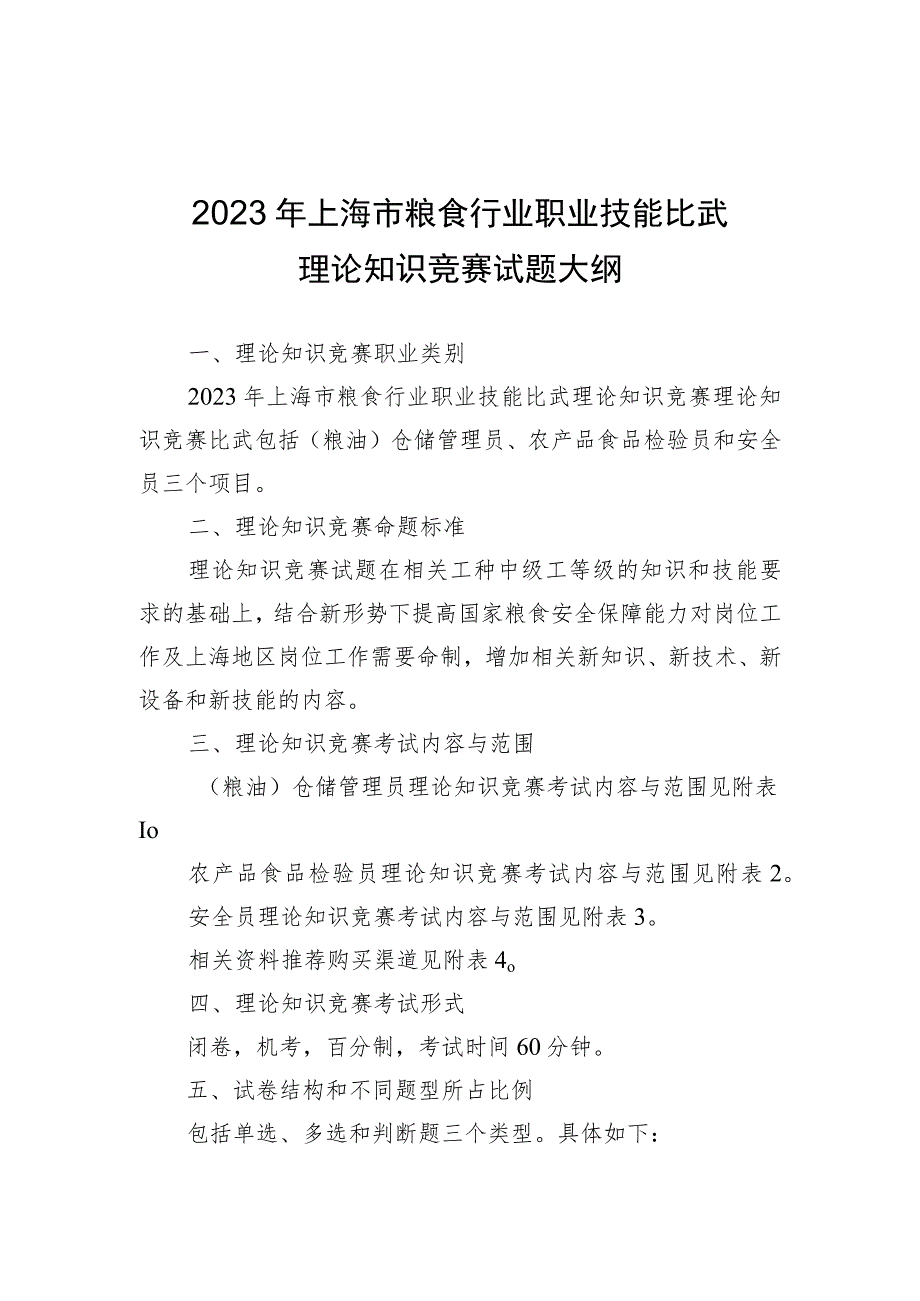 2023年上海市粮食行业职业技能比武理论知识竞赛试题大纲、竞赛要求、报名表.docx_第1页