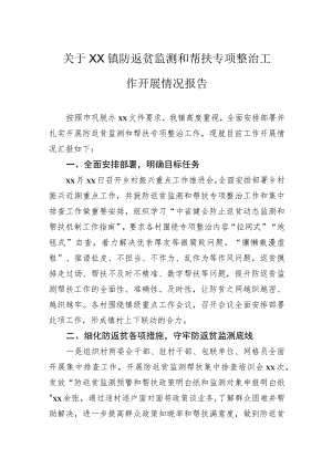 关于镇防返贫监测和帮扶专项整治工作开展情况报告.docx