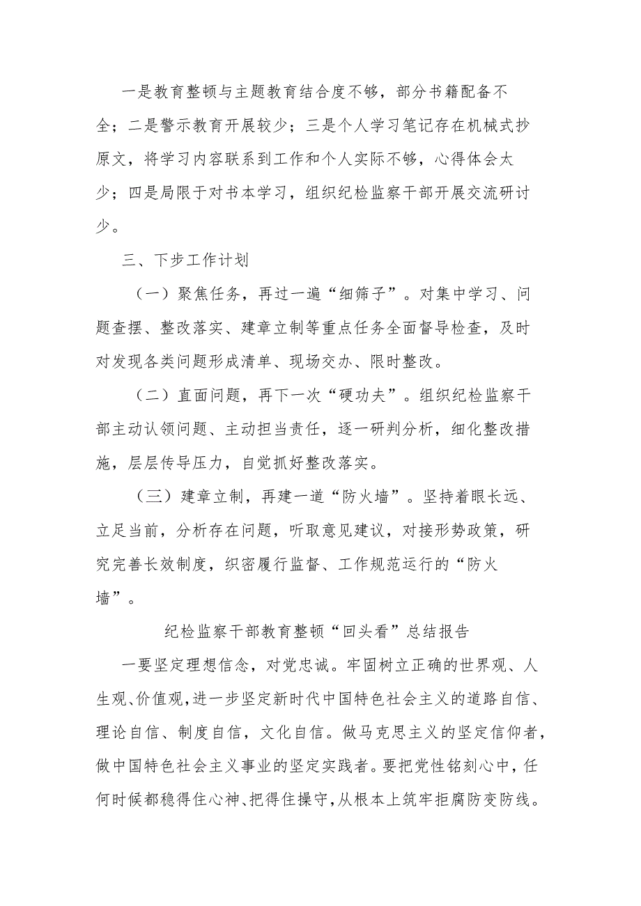 纪检监察干部教育整顿“回头看”总结报告2篇.docx_第3页