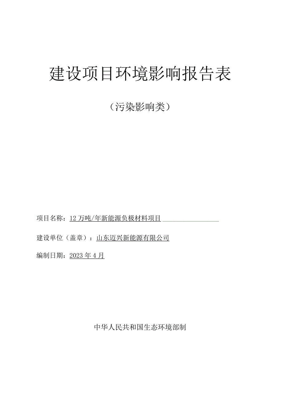 年产12 万吨新能源负极材料项目环境影响报告表.docx_第1页