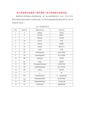 电力系统部分设备统一编号准则（电力系统部分设备名称）.docx