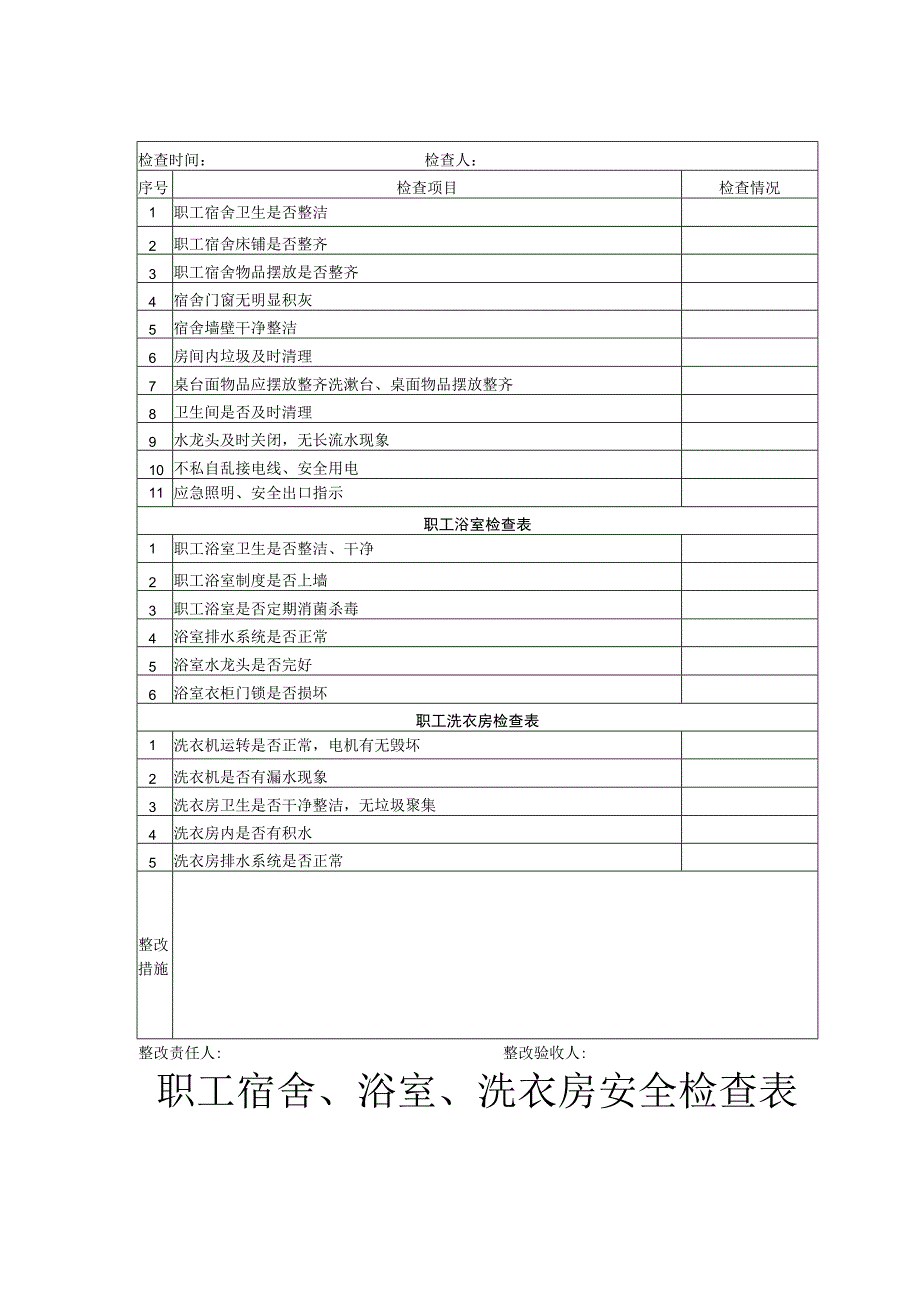 职工宿舍、浴室、洗衣房检查表.docx_第2页