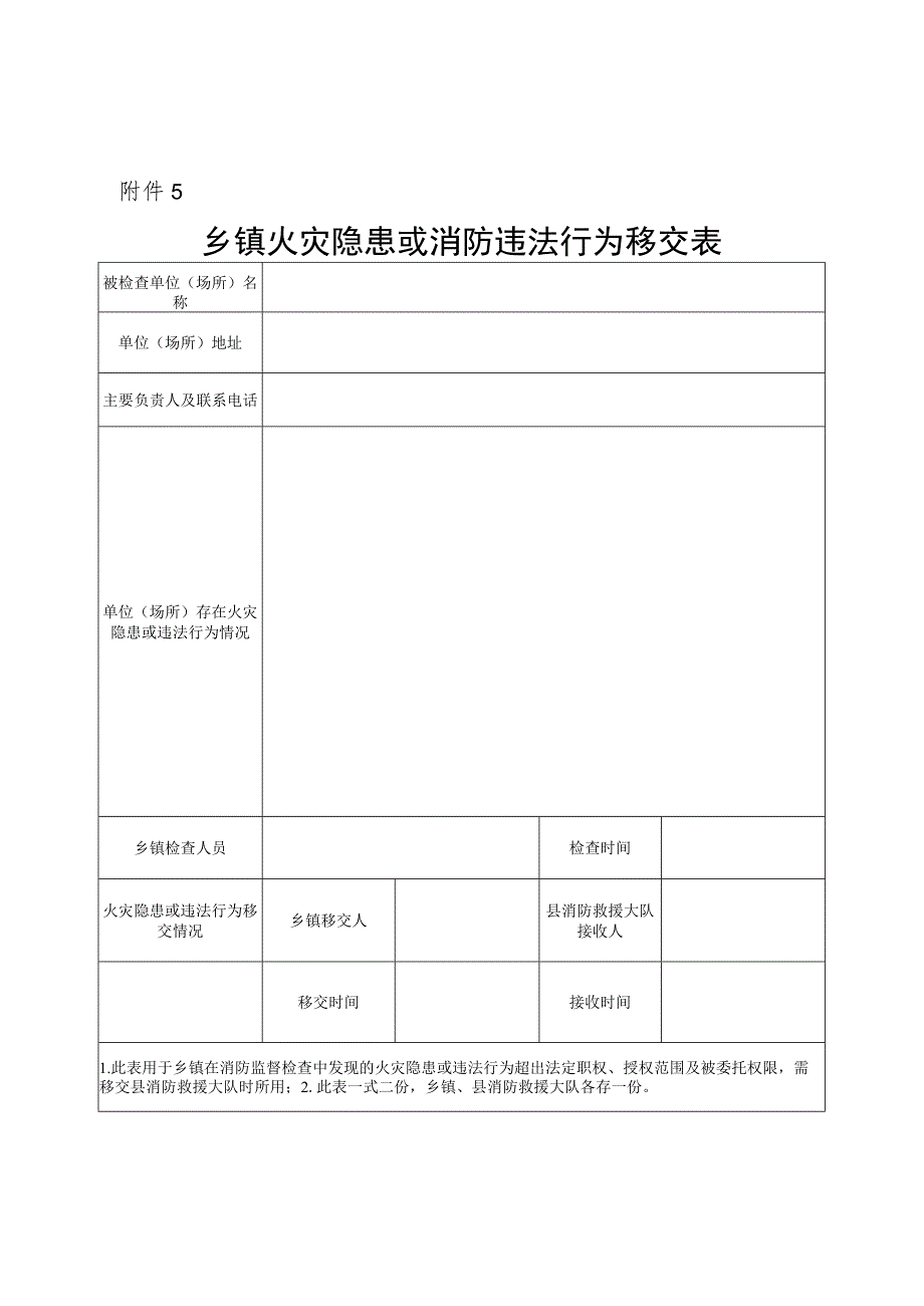 乡镇火灾隐患或消防违法行为移交表.docx_第1页