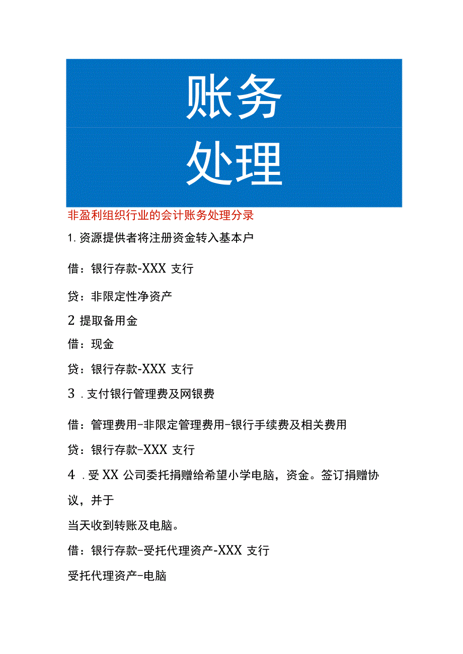 非盈利组织行业的会计账务处理分录.docx_第1页