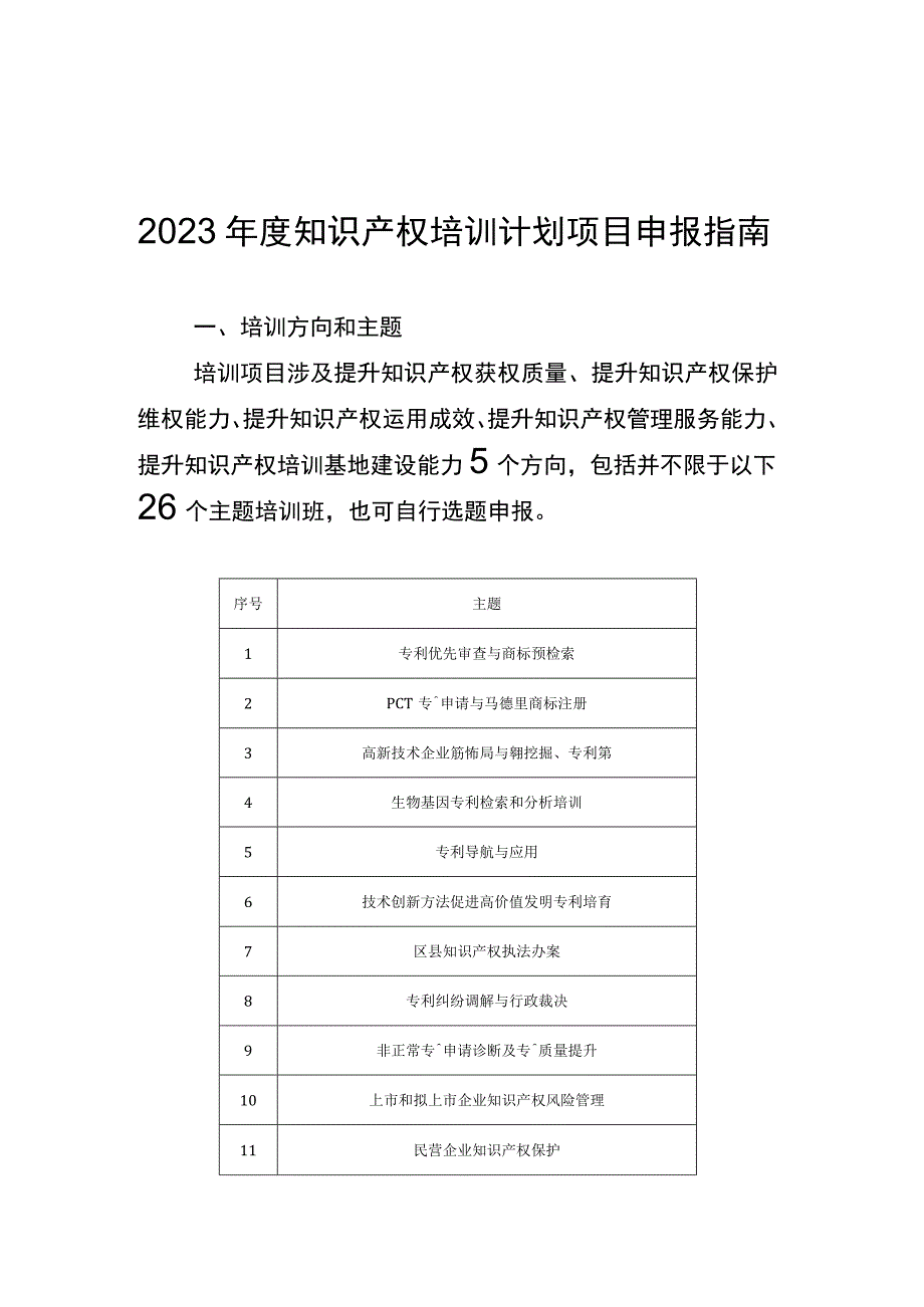 2023年度知识产权培训计划项目申报指南、申报书、承诺书.docx_第1页