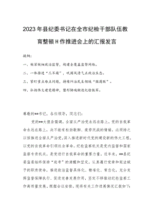 2023年县纪委书记在全市纪检干部队伍教育整顿工作推进会上的汇报发言.docx