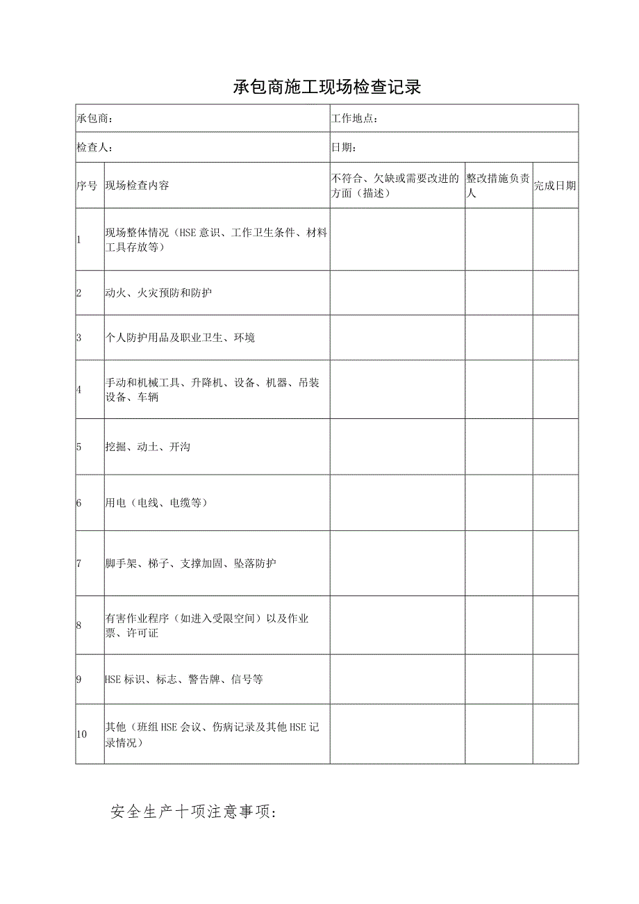 承包商施工现场检查记录.docx_第1页