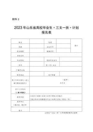 2023年山东省高校毕业生“三支一扶”计划报名表.docx