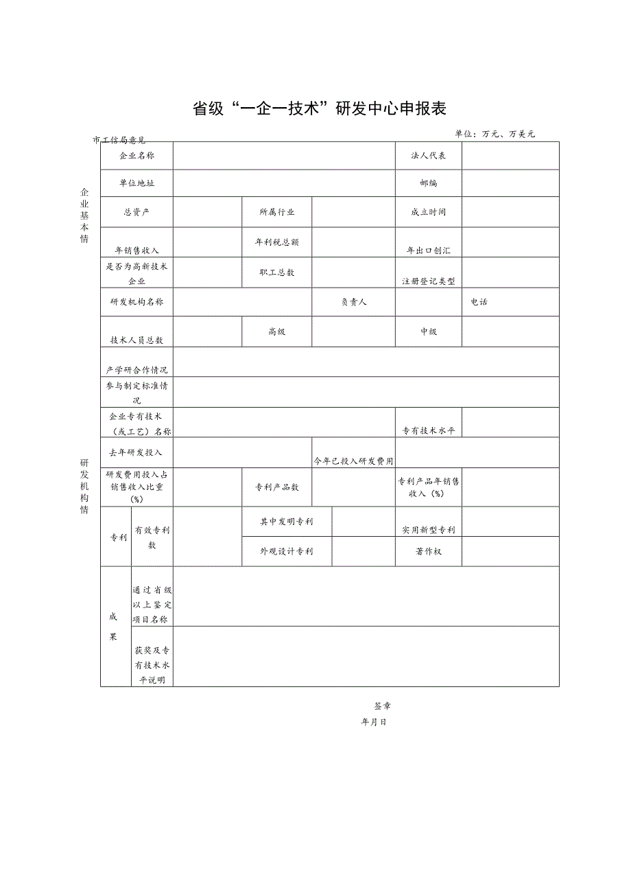 省级“一企一技术”研发中心申报表.docx_第1页