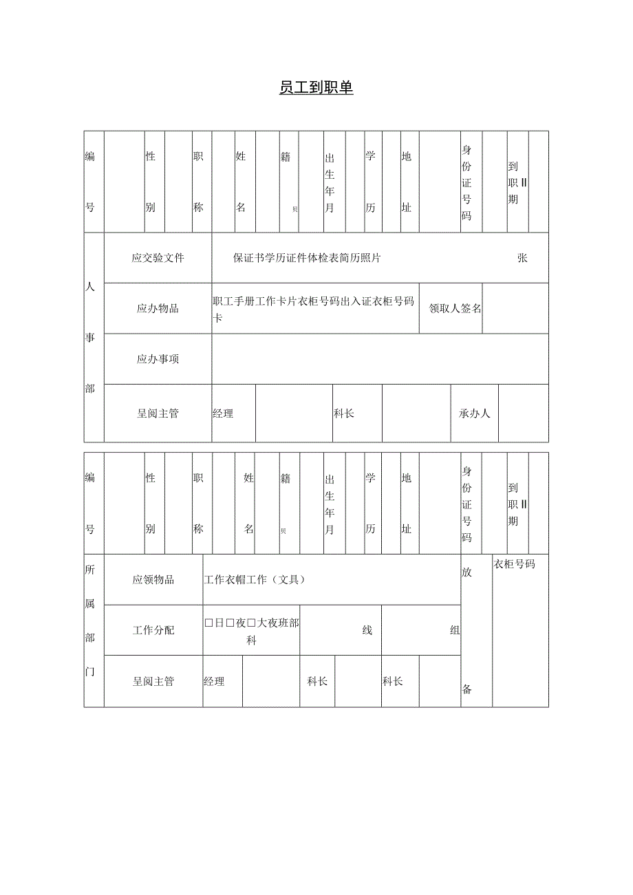 入职管理-员工录用报道通知11第十三节 员工到职单.docx_第1页