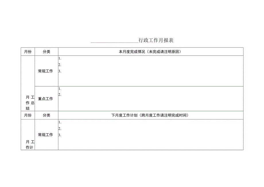 行政工作月报表.docx_第1页