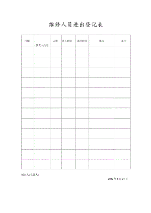 登记个人信息表32维修人员进出登记表.docx