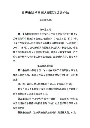 重庆市留学回国人员职称评定办法2023（征求意见稿）.docx