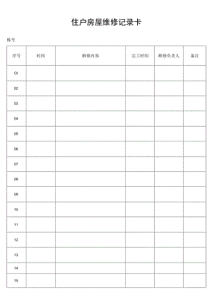 住户房屋维修记录卡secret工程文档范本.docx