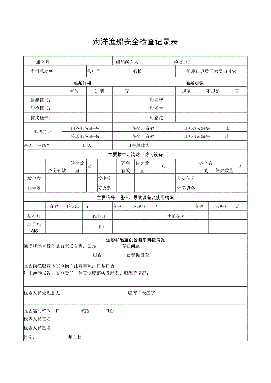 海洋渔船安全检查记录表.docx_第1页