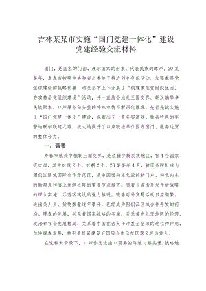 吉林某某市实施“国门党建一体化”建设党建经验交流材料.docx