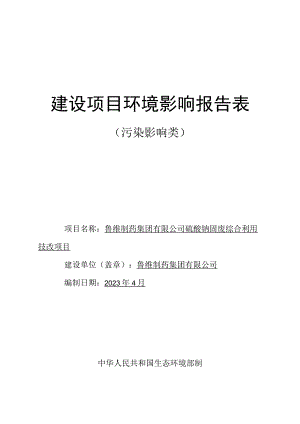 鲁维制药集团有限公司硫酸钠固废综合利用技改项目环境影响评价报告书.docx