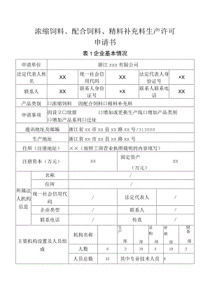 浓缩饲料、配合饲料、精料补充料生产许可申请书.docx