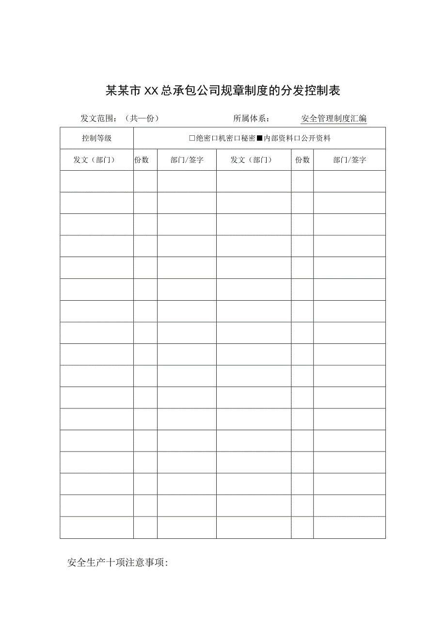 安全操作规程的分发控制表标准模板.docx_第1页