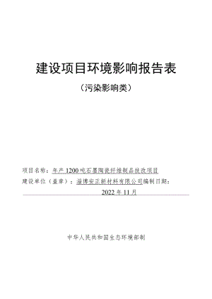 年产1200吨石墨陶瓷纤维制品技改 项目环境影响评价报告书.docx