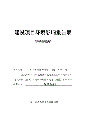 安耐科新能源设备（淄博）有限公司氢气压缩机与加氢制氢储氢运氢装备制造建设项目环境影响评价报告书.docx