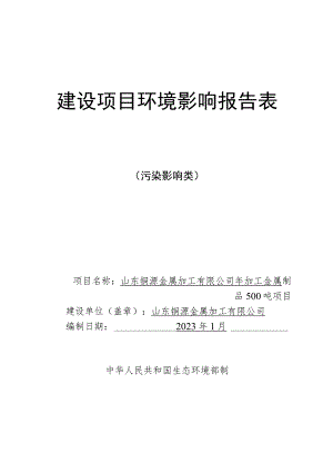 山东铜源金属加工有限公司年加工金属制品500吨项目环境影响评价报告书.docx