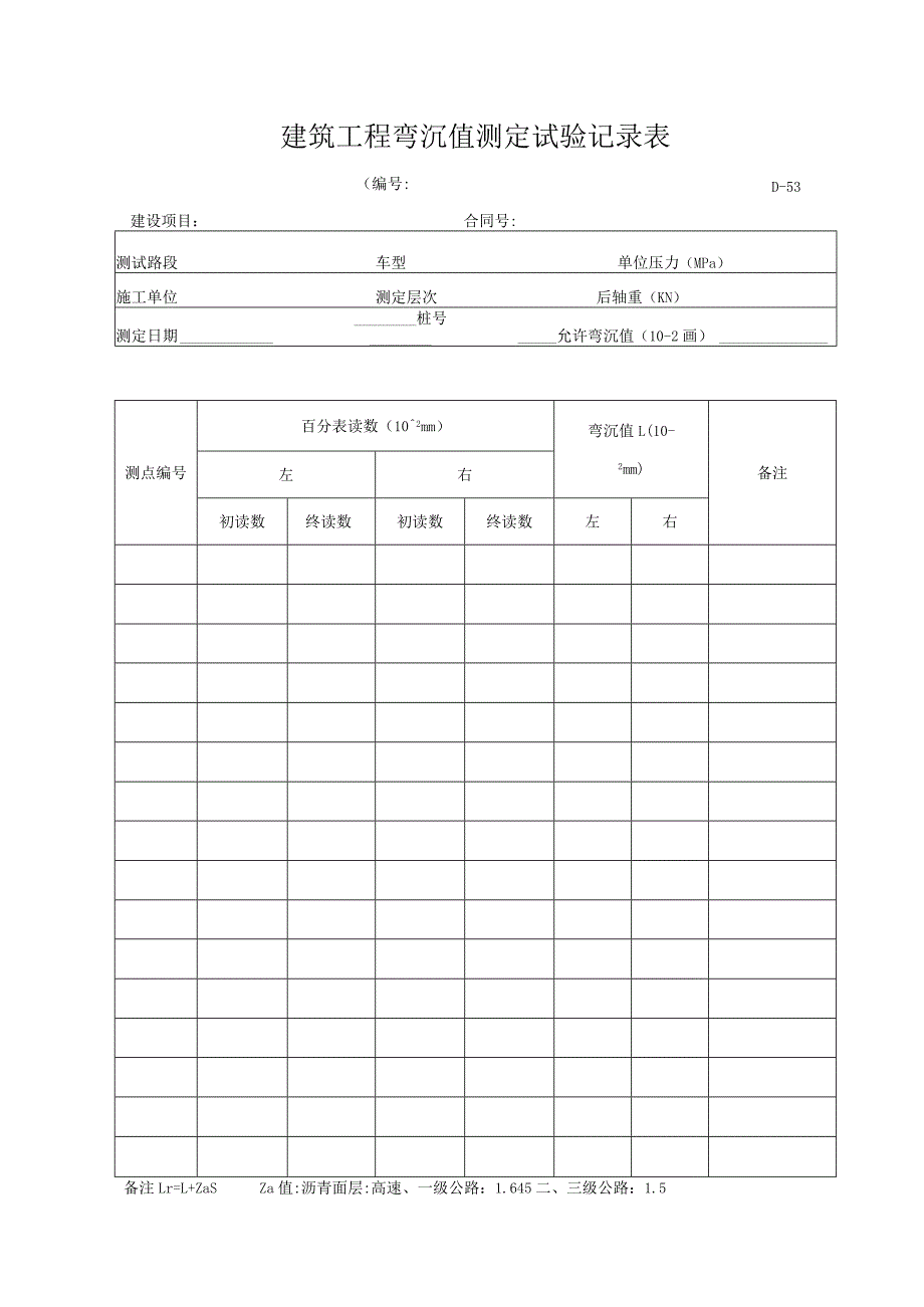 建筑工程弯沉值测定试验记录表.docx_第1页