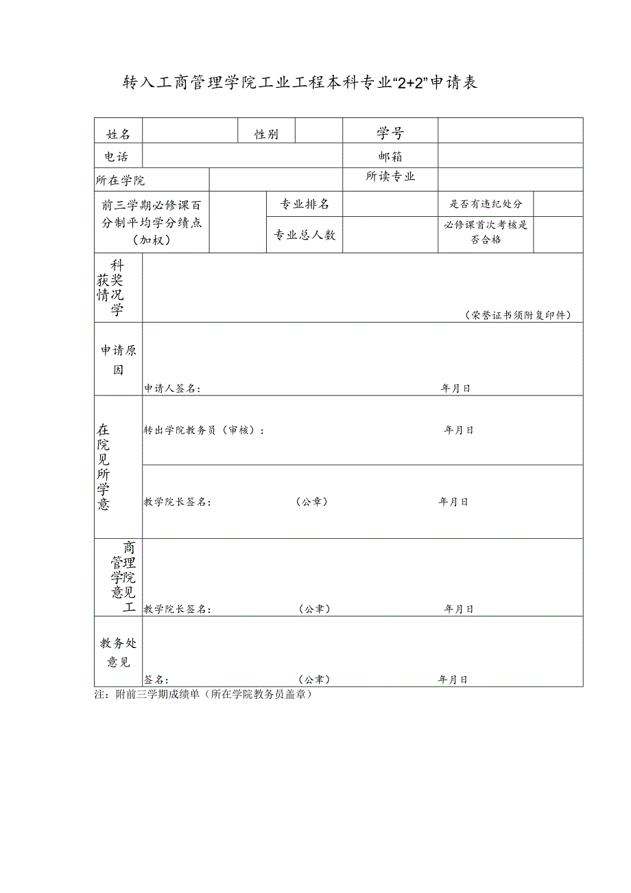 转入工商管理学院工业工程本科专业“2 2”申请表.docx_第1页