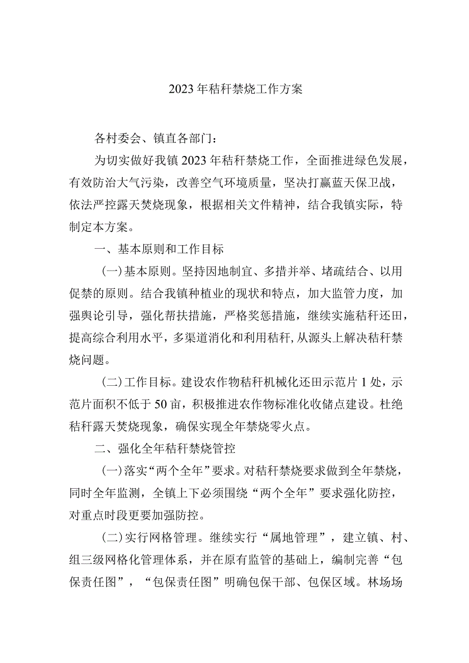 2023年秸秆禁烧工作方案.docx_第1页