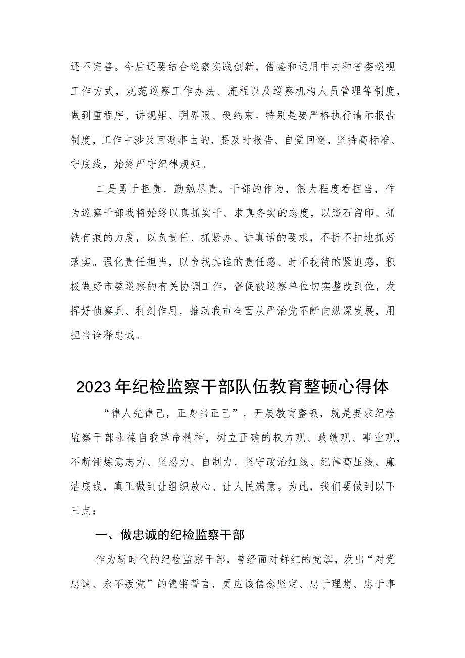 2023全国纪检监察干部队伍教育整顿教育活动的心得体会两篇例文.docx_第3页