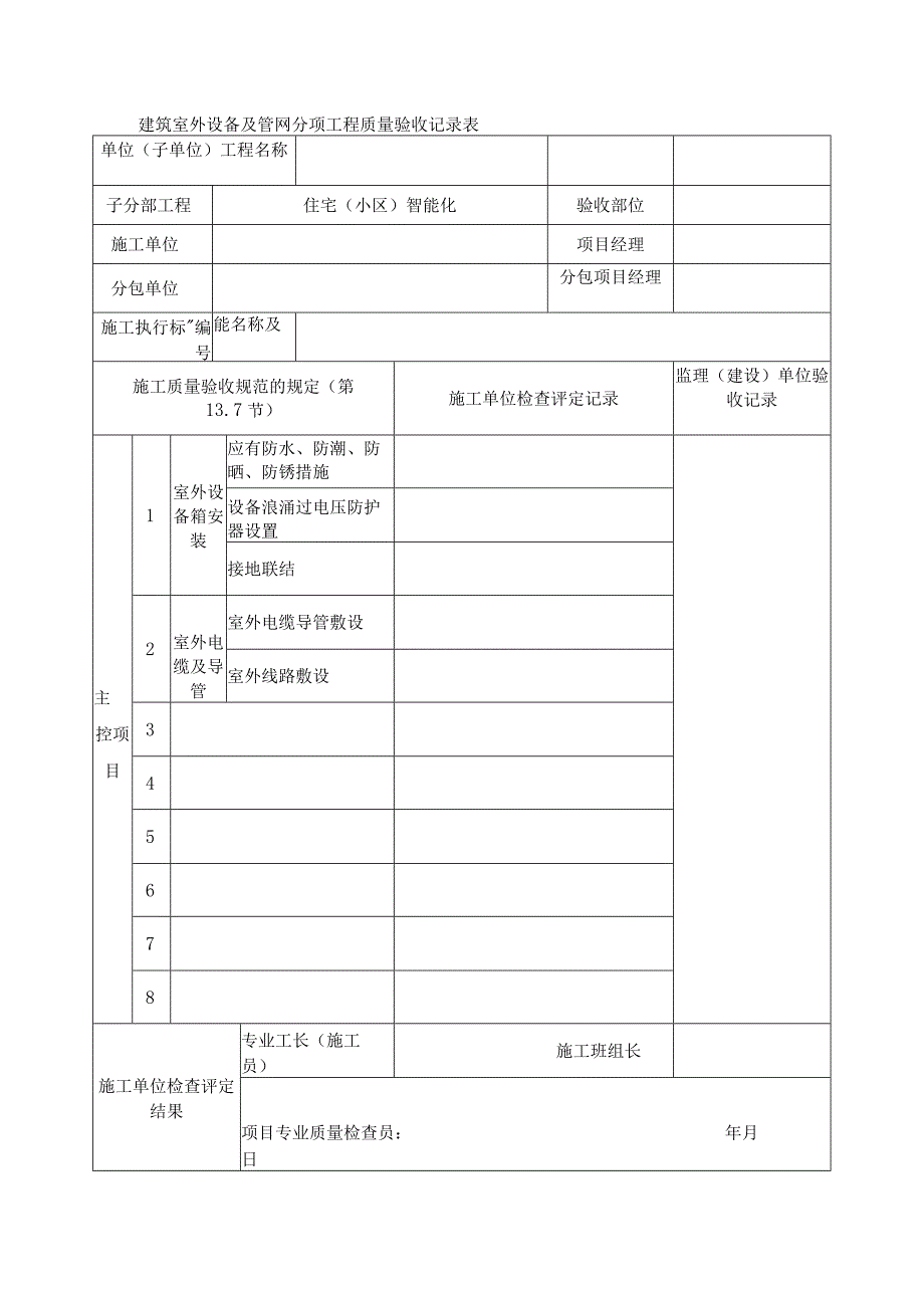 建筑室外设备及管网分项工程质量验收记录表.docx_第1页