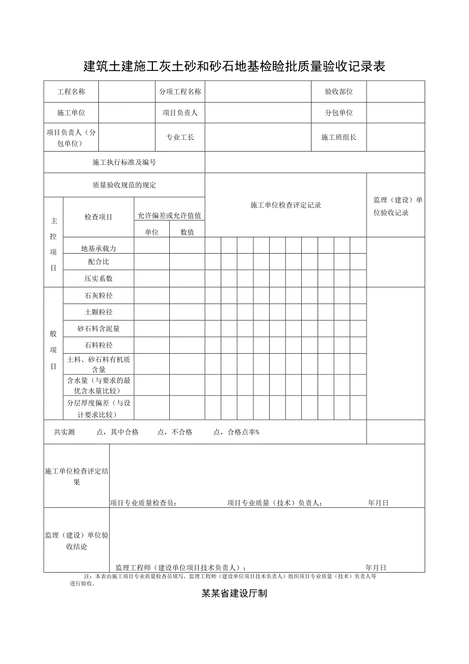 建筑土建施工灰土砂和砂石地基检验批质量验收记录表.docx_第1页