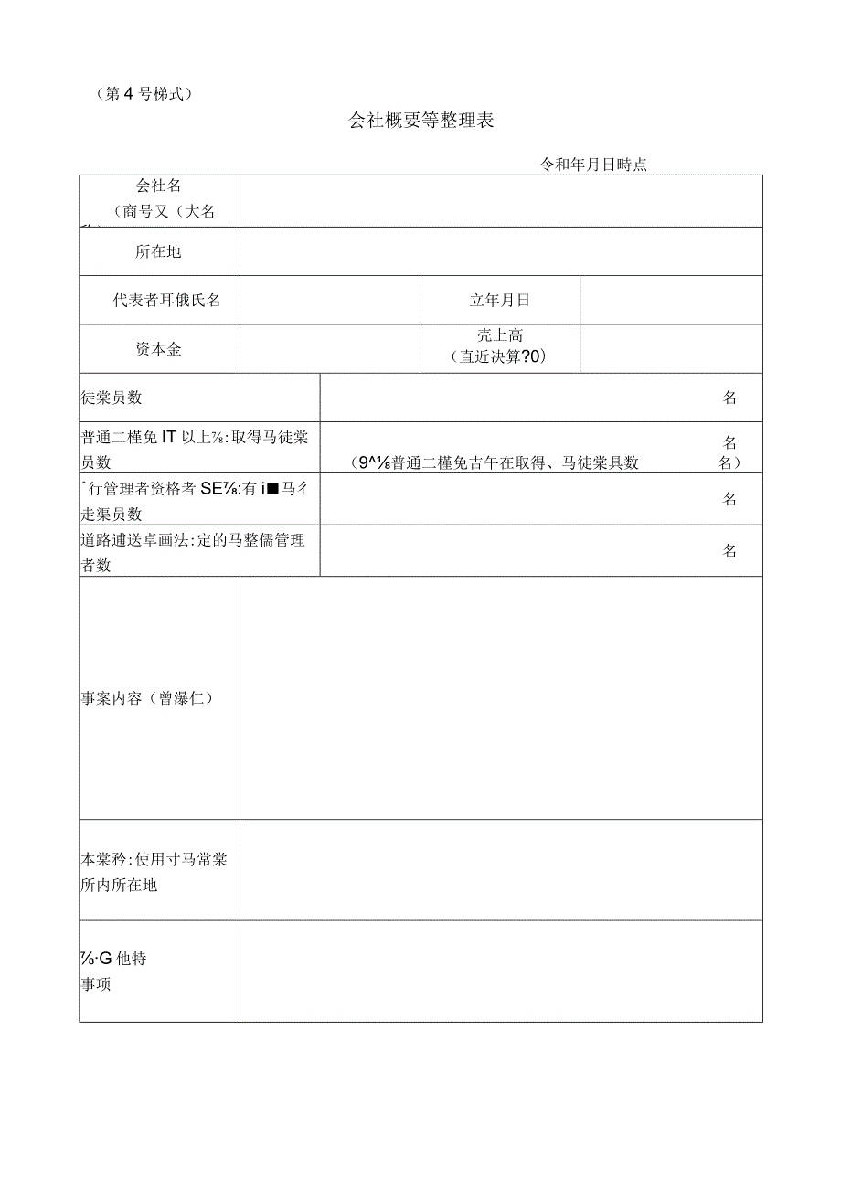 第４号様式会社概要等整理表.docx_第1页