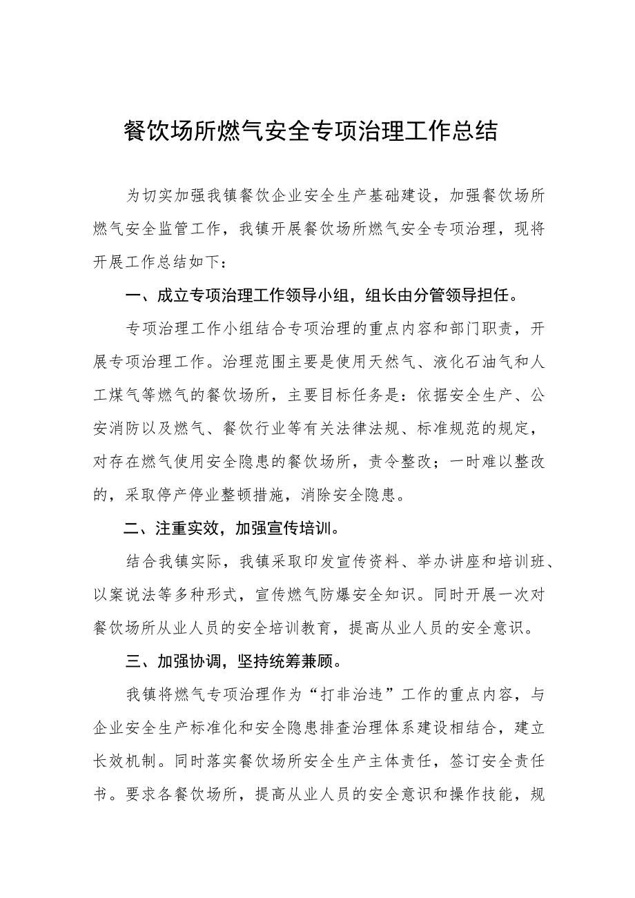 2023年餐饮场所燃气安全专项治理工作总结十篇.docx