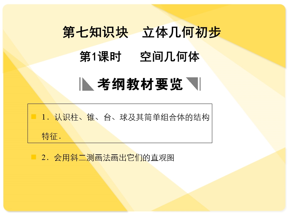 苏教版高三数学复习课件7.1空间几何体.ppt_第1页