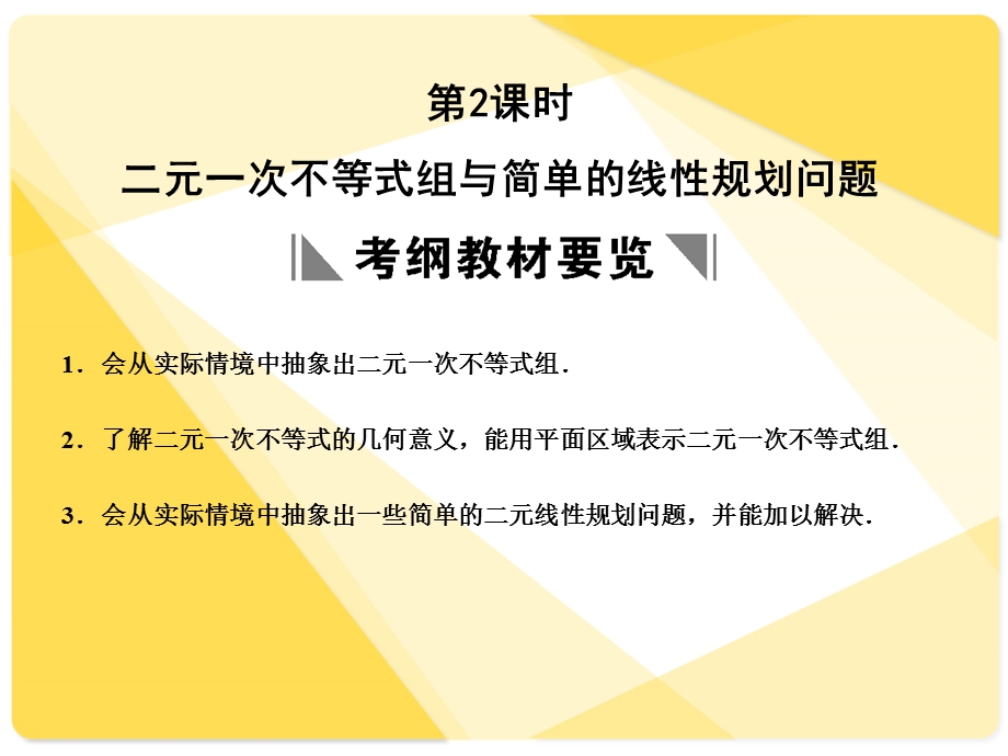 苏教版高三数学复习课件6.2二元一次不等式组与简单的线性规划问题.ppt_第1页