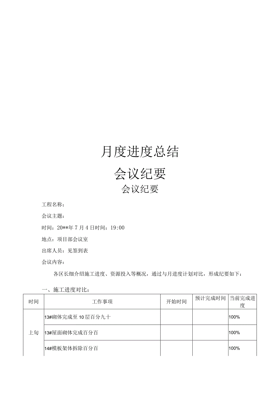 建筑施工月度进度总结会议.docx_第1页