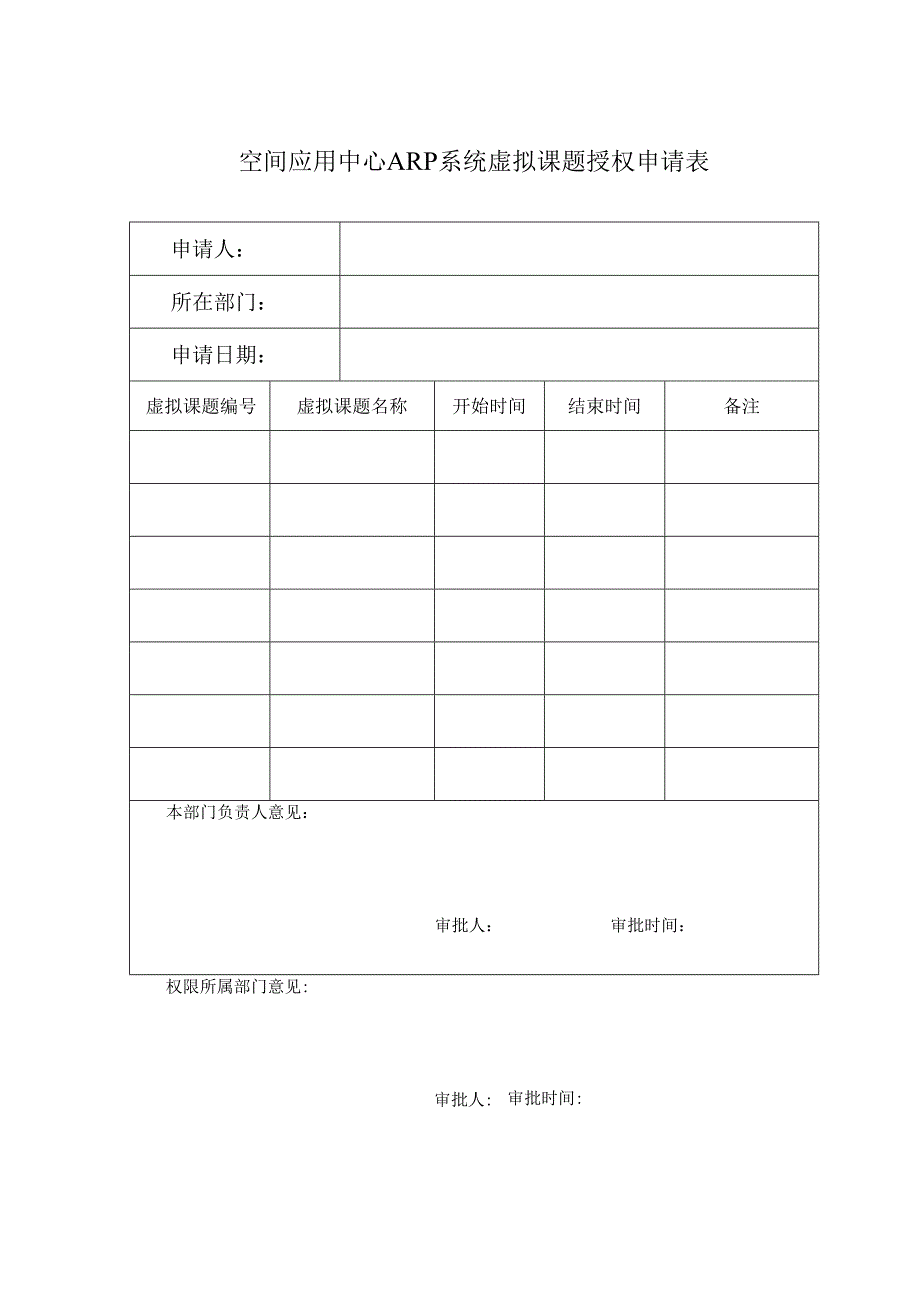 空间应用中心ARP系统虚拟课题授权申请表.docx_第1页