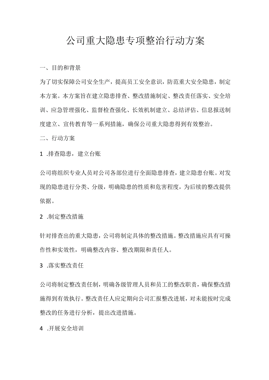 公司重大隐患专项整治行动方案.docx_第1页