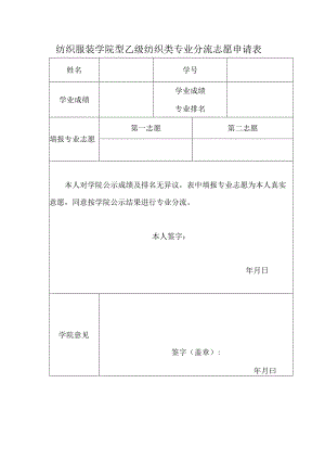 纺织服装学院2022级纺织类专业分流志愿申请表.docx