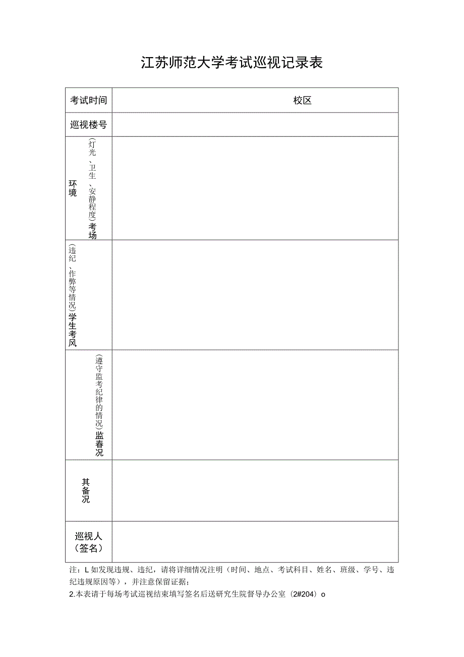 江苏师范大学考试巡视记录表.docx_第1页