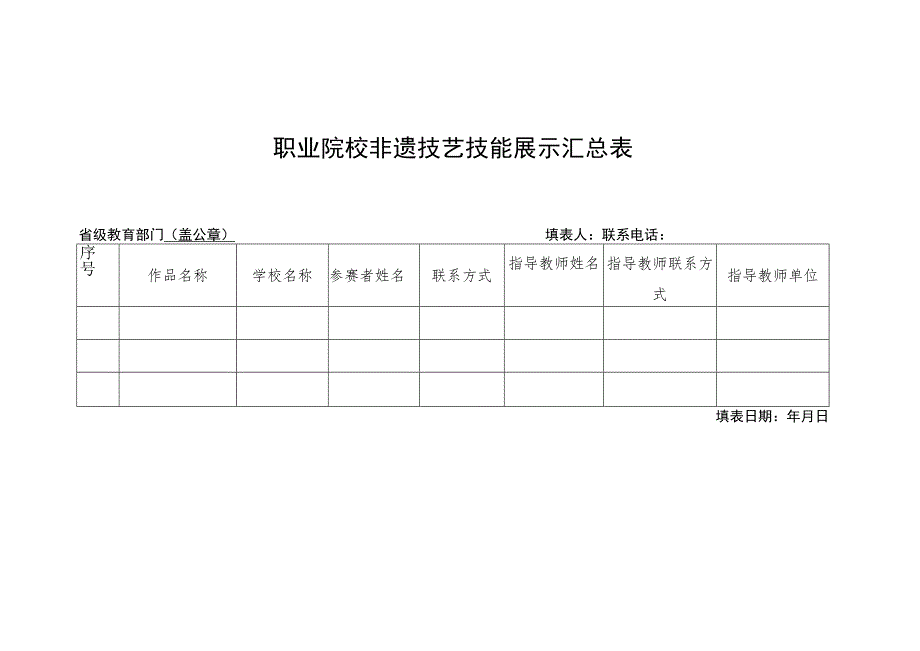 职业院校非遗技艺技能展示汇总表.docx_第1页